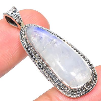 Natural Rainbow Moonstone Gemstone 925 Solid Sterling Silver Pendant 1.65" f7F79