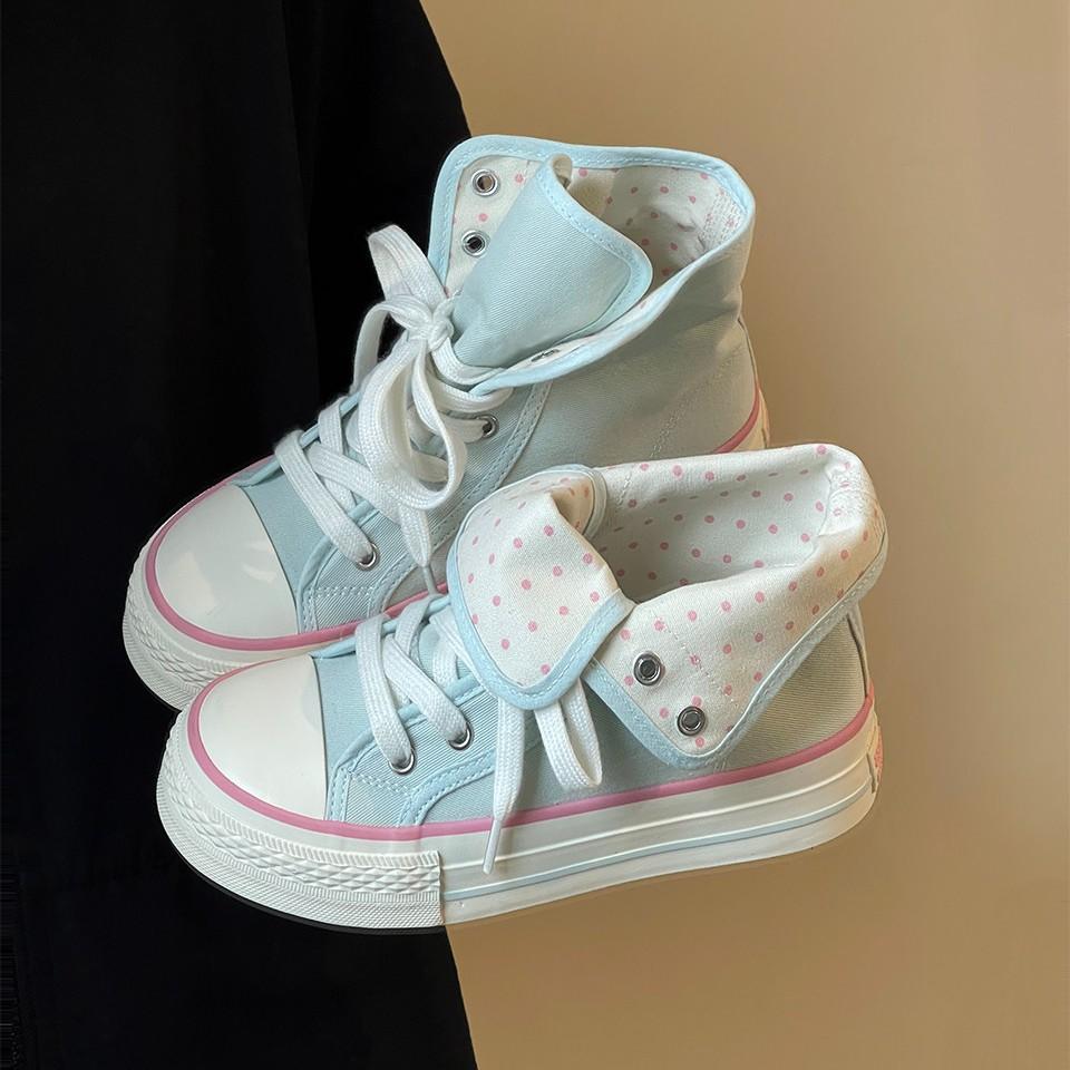 Frühling Herbst Damen Leinenschuhe Hoher Schaft Damen Flache Leinenschuhe Schnürung Student Sportliche Schuhe Mädchenschuh
