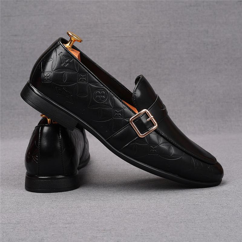 Fashion New Pointed Slip On Black Brown Dress Leather Shoes For Men Designer Monk Strap Loafers Homecoming Wedding Zapatillas Hombre