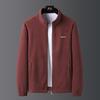 Men's Autumn Korean Style Stand Collar Velvet Jacket with Lambswool and Zipper Welt Pockets