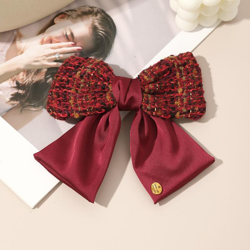 Red Plaid Bow Ribbon Hairpin Ladies Sweet Temperament Hair Clip New Year Party Princess Headdress Fashion Hair Accessories Gifts