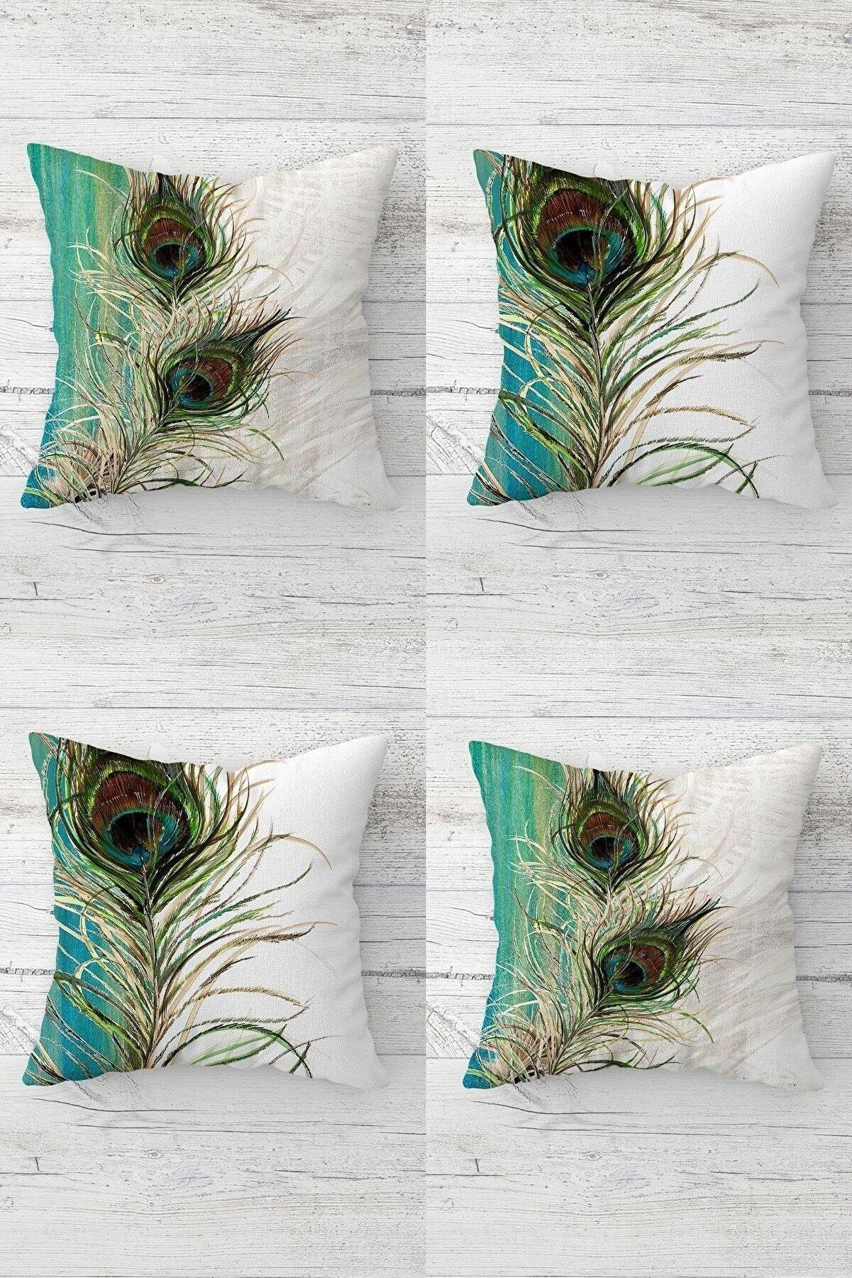 

Peacock Feather Combination Hidden Zipper Cushion Cover Sofa Pillow Case Set (4pcs)