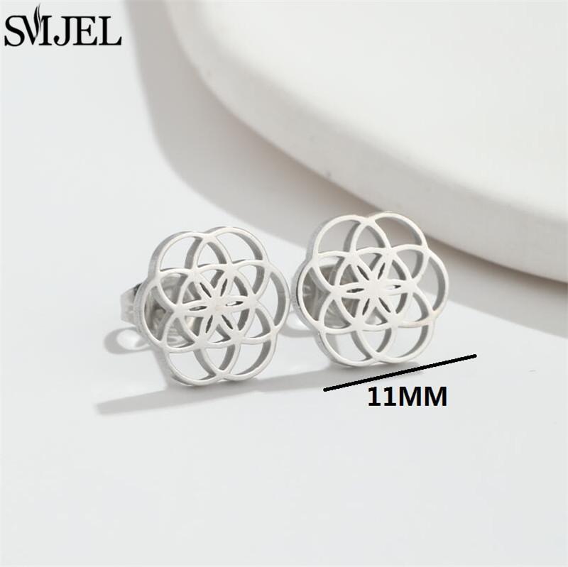 SMJEL Gold Stainless Steel Earrings Geometric Women Cute Leaf Star Footprints Mandala Cactus Earings Jewelry Small Studs Gift
