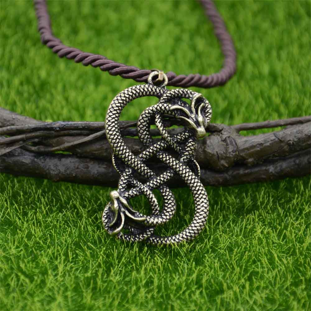 Norse Loki Double Dragon Pendant Viking Mens Necklace Gothic Ouroboros Jewelry Halloween Accessories