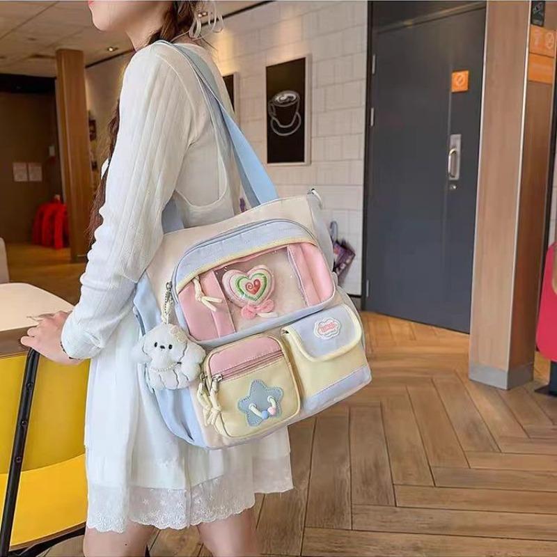 New Sweet and Cute Girl Ulzzang Cartoon Ita Bag Preppy Style Large Capacity Hand Tote Bag Casual One-shoulder Crossbody Bag