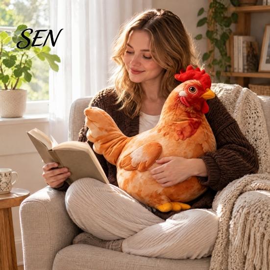 Farmhouse Decor Stuffed Animal Cute Chicken?Shaped Plush Pillow, Realistic Hen Doll, Soft Feather Print Huggable Cushion, Decorative Cushion