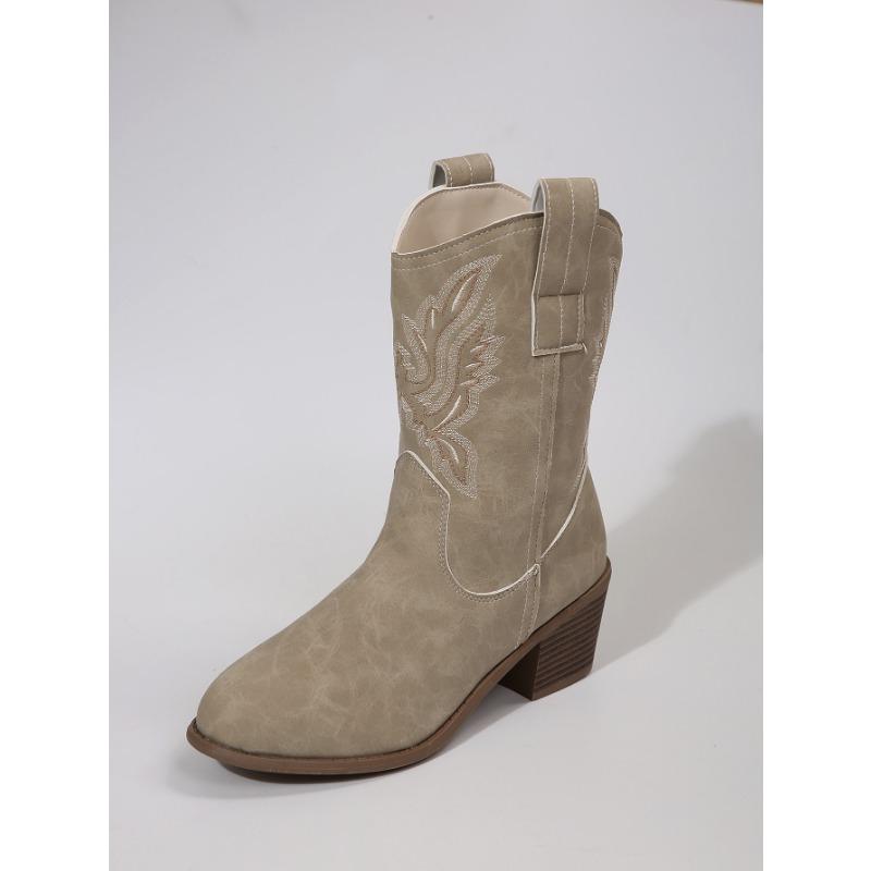 Large Size New Western Cowboy Boots Embroidered Knight Boots Medium Tube Martin Boots Long Boots Women