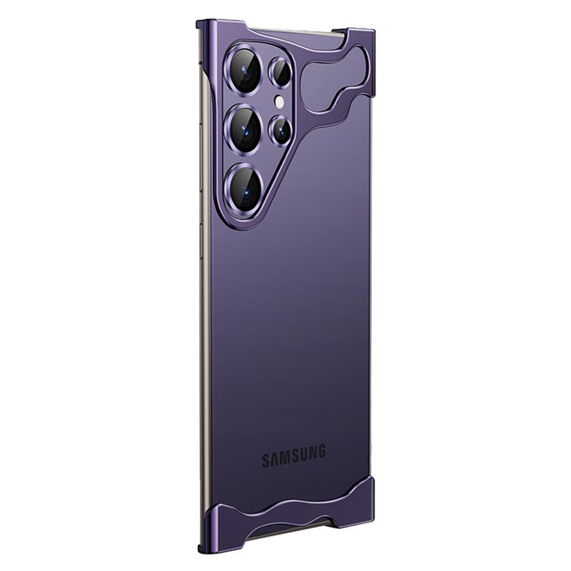 

For Samsung Galaxy S24 Ultra Bumper Case Aluminium Alloy Phone Bottom Cover with Tempered Glass Lens Film Purple