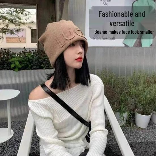 Dámská podzimní/zimní 2025 ochrana uší pletená čepice korejského stylu s japonským nápisem