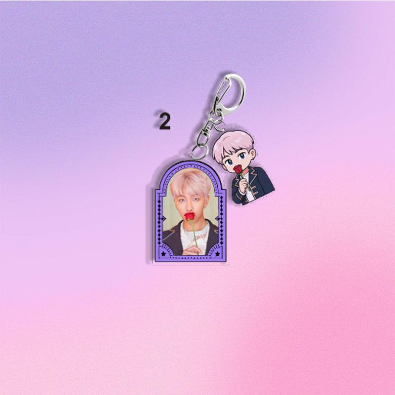 BTS Q-version Cartoon Characters Holding Roses Keychains, Bag Charms, Clothing Accessories, Celebrity Merchandise Support Items.