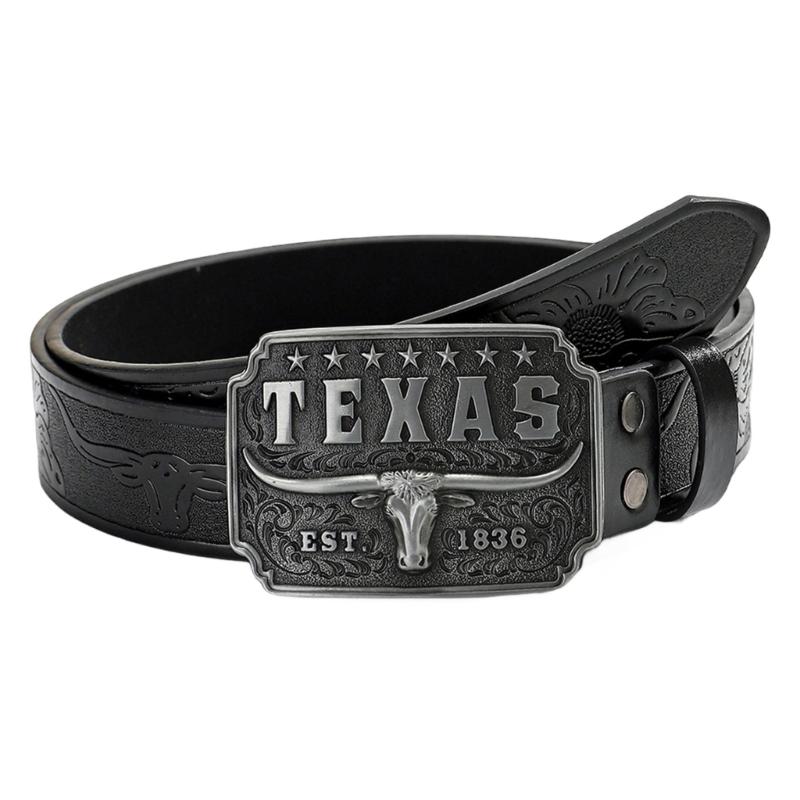 

PU Leather Belt Stylish Vintage Waist Band Simple Girdle for Men Feature Silver Bull Head Designing Clothing Accessory чорний