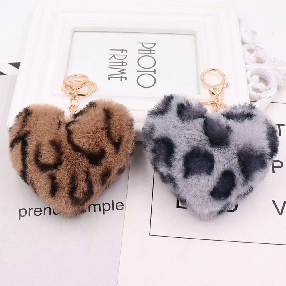 2Pcs Multicolor Plush Keychain Leopard Pattern Keyring Adorable Peach Heart Pendant Keychain  Key