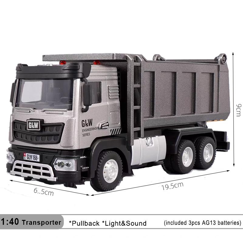 Dump Truck Alloy+Plastic Diecast Model Engineering Transport Play Vehicles Toys Sound Light Pull Back Collection Gift For Kids