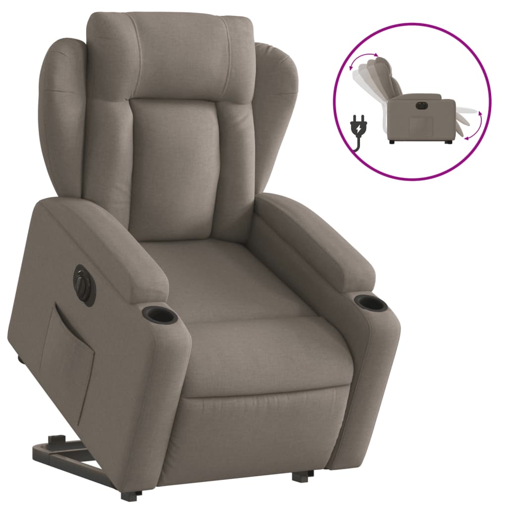 Electric Recliner Chair with Rising Function Taupe Fabric
