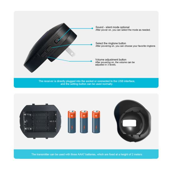 Driveway Alarm 328ft Range Wireless Weatherproof Motion Sensor And Detector 1 Receiver 2 Transmitters Security Alert Monitor with 38 Chimes