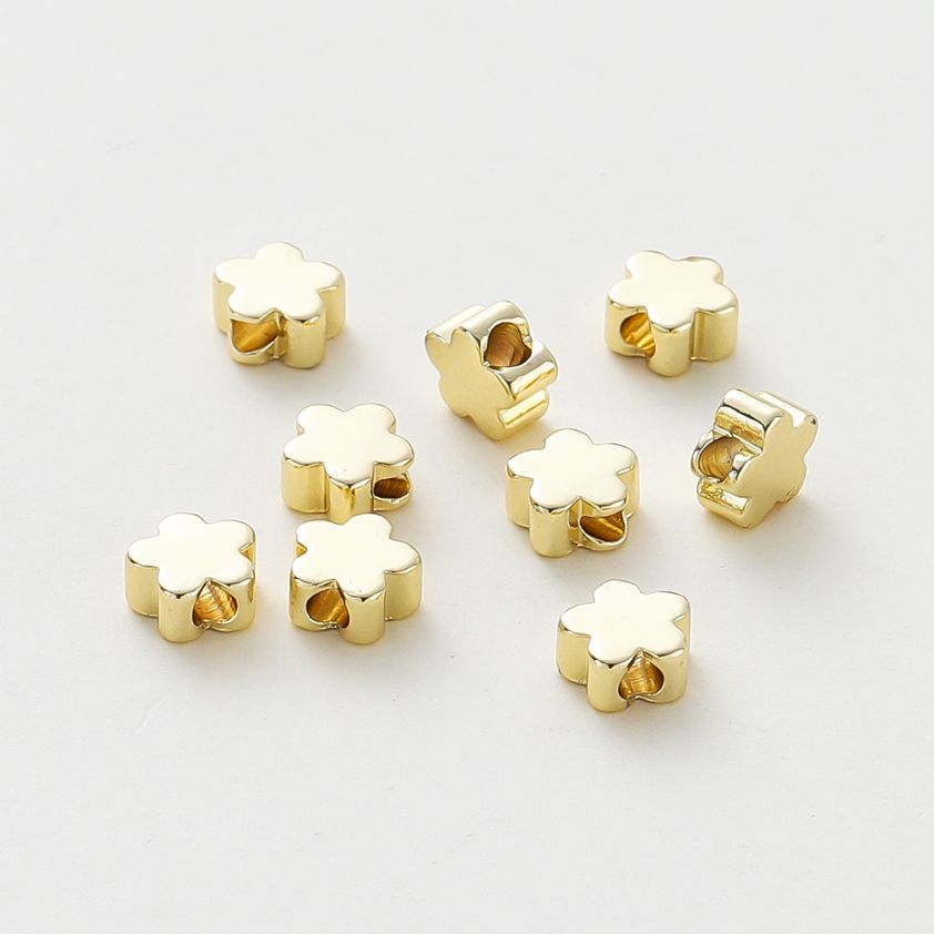 20PCS 14K 18K Gold Plated Brass Round Square Cross Flowers Beads Spacer Beads Jewelry Making Supplies DIY Necklaces Findings