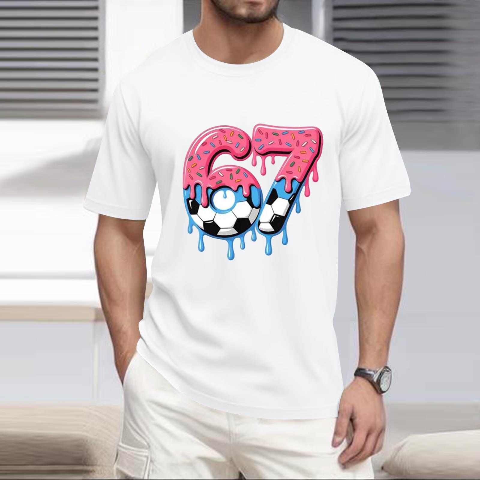 

Мужская популярная футболка с принтом, круглым вырезом и коротким рукавом XL белый