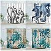 Sea Turtle Seahorse Octopus Shower Curtains Ocean Animals Tentacles Vintage Map Print Fabric Bathroom Curtain Home Decor Hooks