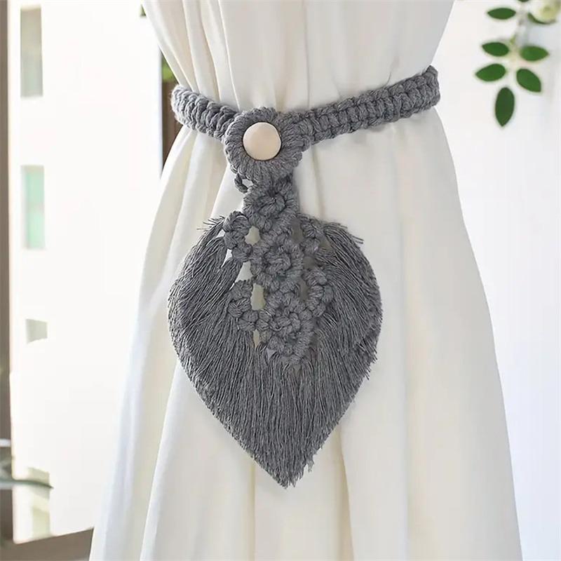 

Leaf Macrame Curtain Tie Backs Hand-Woven Cotton Tassel Curtain Straps Tie Decorative Accessories For Living Room Boho Decor 1pc белый