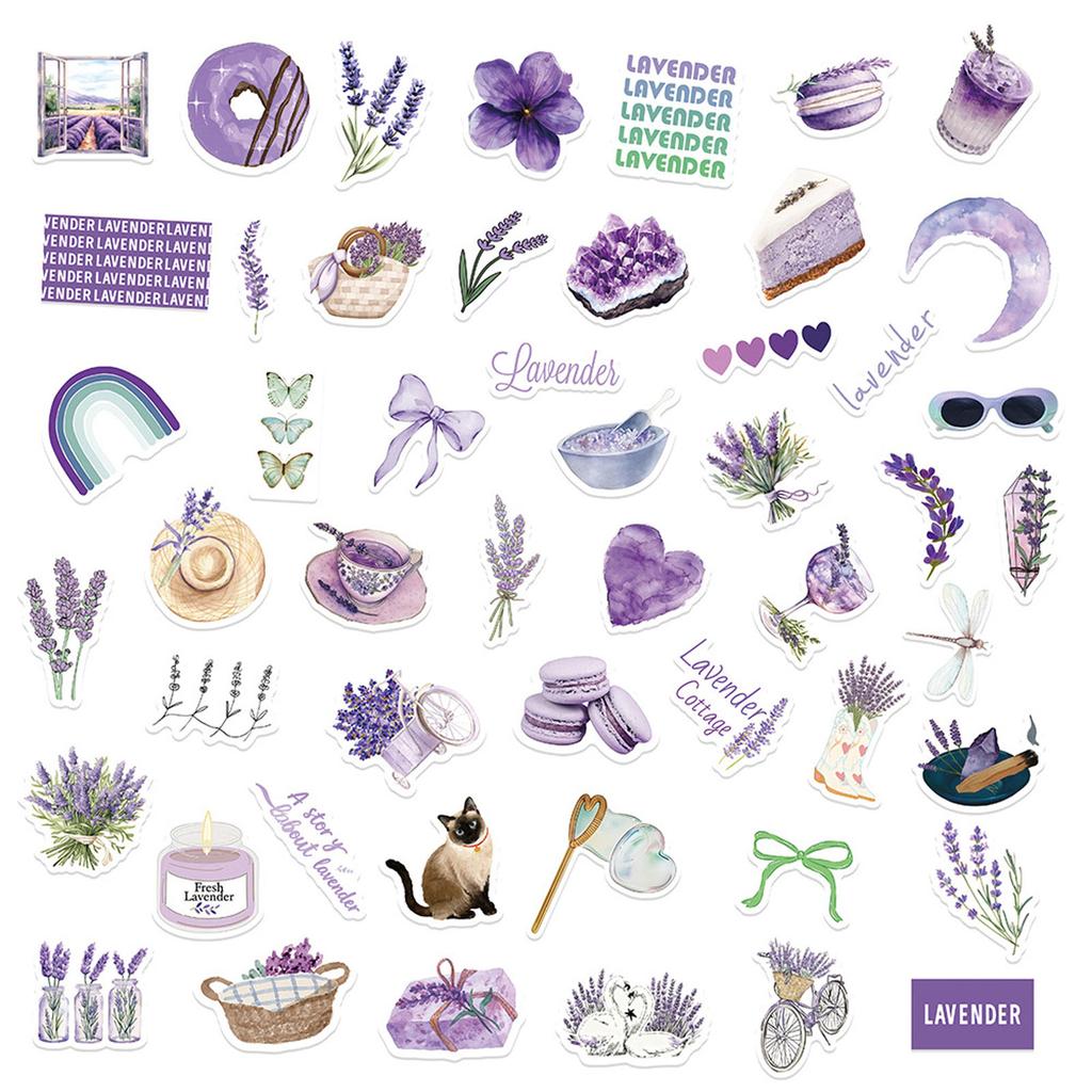 50 Lavender Stickers For Girls' Journals, Notebooks, Phone Cases, Water Bottles, And Decorations
