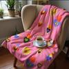 Royal Blue Tropical Bold Flower Cartoon Anime Print Flannel Blanket Soft Warm Throw for Kids Bedroom Sofa Christmas Office Car