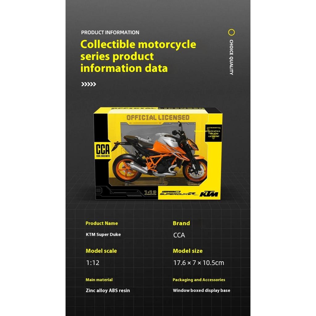 KTM 1290 Super Duke R, Maßstab 1:12, Sportmotorrad-Miniaturmodell aus Metallguss, dekoratives und trendiges Accessoire, Geschenk für Freunde