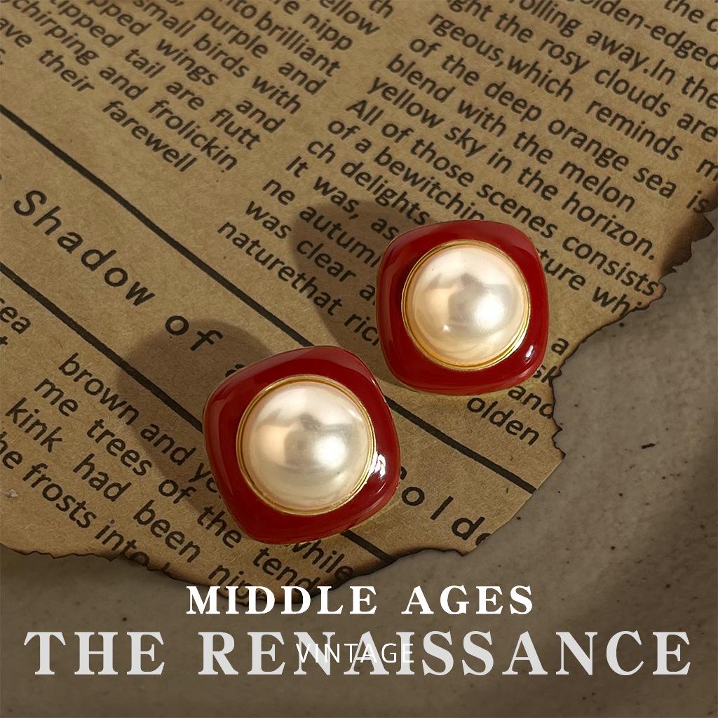 Burgundy Enamel Drop Glaze Earrings Collection Retro French Stud Earrings Hong Kong Style Earrings