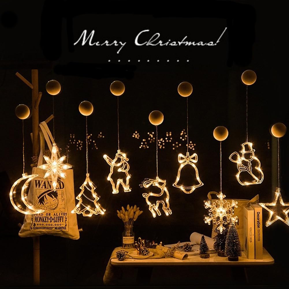 Cute LED Christmas Decorations with Suction Cups, Warm White, for Ceremonies, Parties, Weddings, Birthdays, and New Year's. Perfect for Indoor Decor.