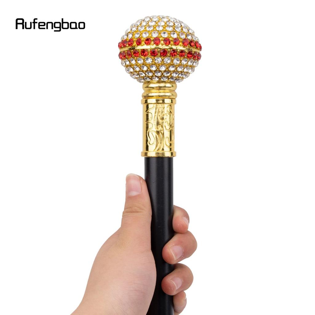 Weißer roter künstlicher Diamantball-Gehstock, modischer dekorativer Gehstock, eleganter Cosplay-Gehstock für Gentleman, 93,5 cm