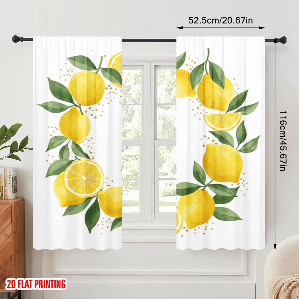 2pcs 2D Flat Printing Window Curtains Lemon Watercolor Design Found Him Fabric Without Electricity Party Decorations Use for