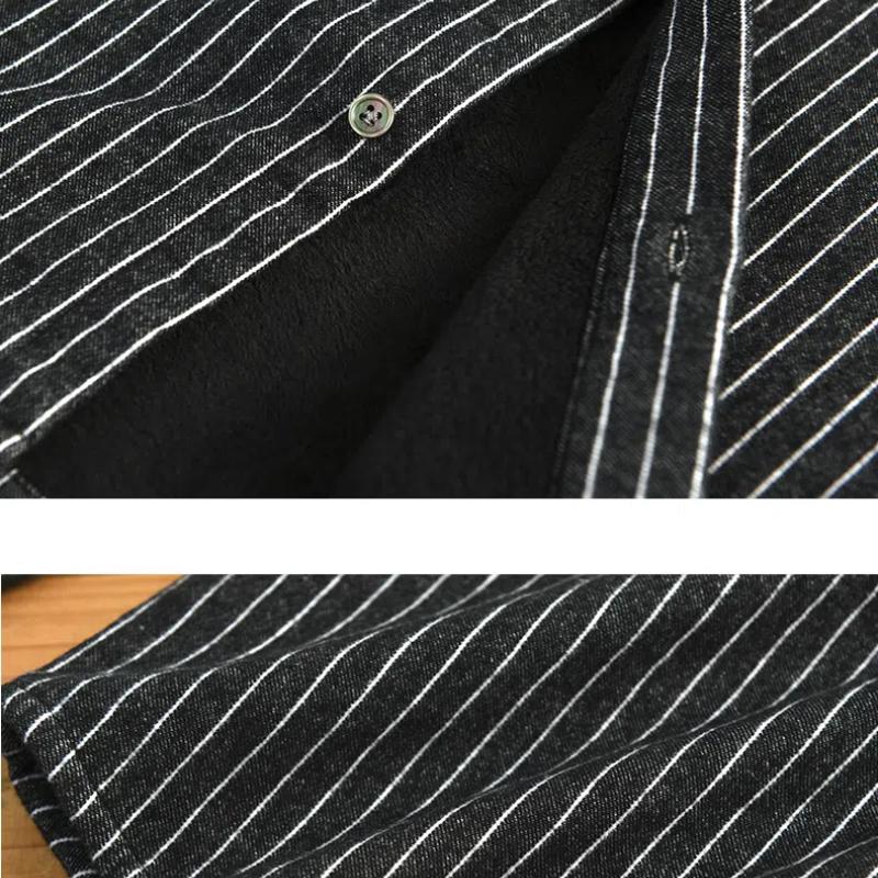Winter Warm Men Shirt Daily Casual Men Tops Korean Style Striped Fleece Shirt Lapel Collar Brushed Button Up Shirt