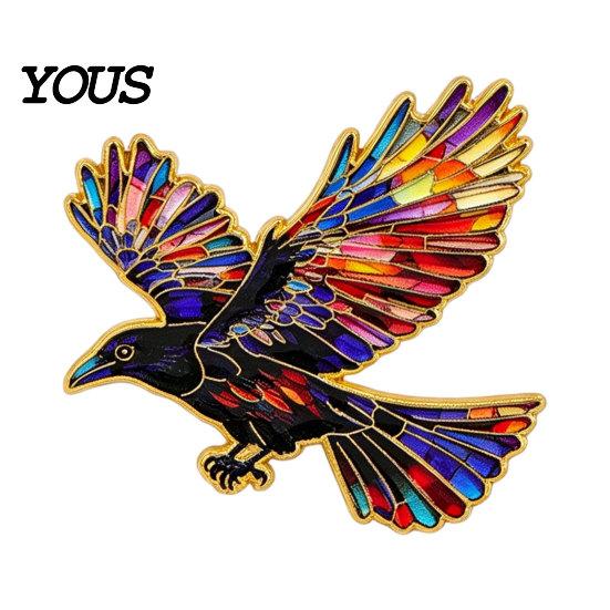 Hat Decoration Pin Brooch with Safety Buckle, Enamel Painting Flying Bird Design Lapel Crow And Pin, Zinc Alloy Metal Base Badge for Coats Shirts