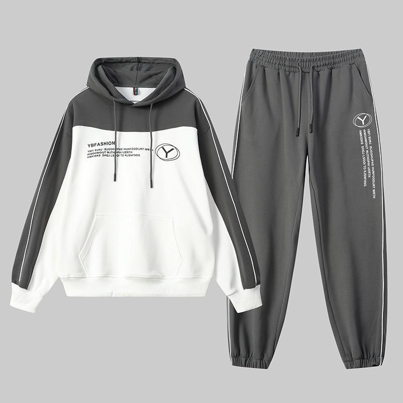 Set hanorac sport casual cu glugă pentru primăvară și toamnă, pulover cu gât rotund pentru bărbați, set din două piese larg și versatil