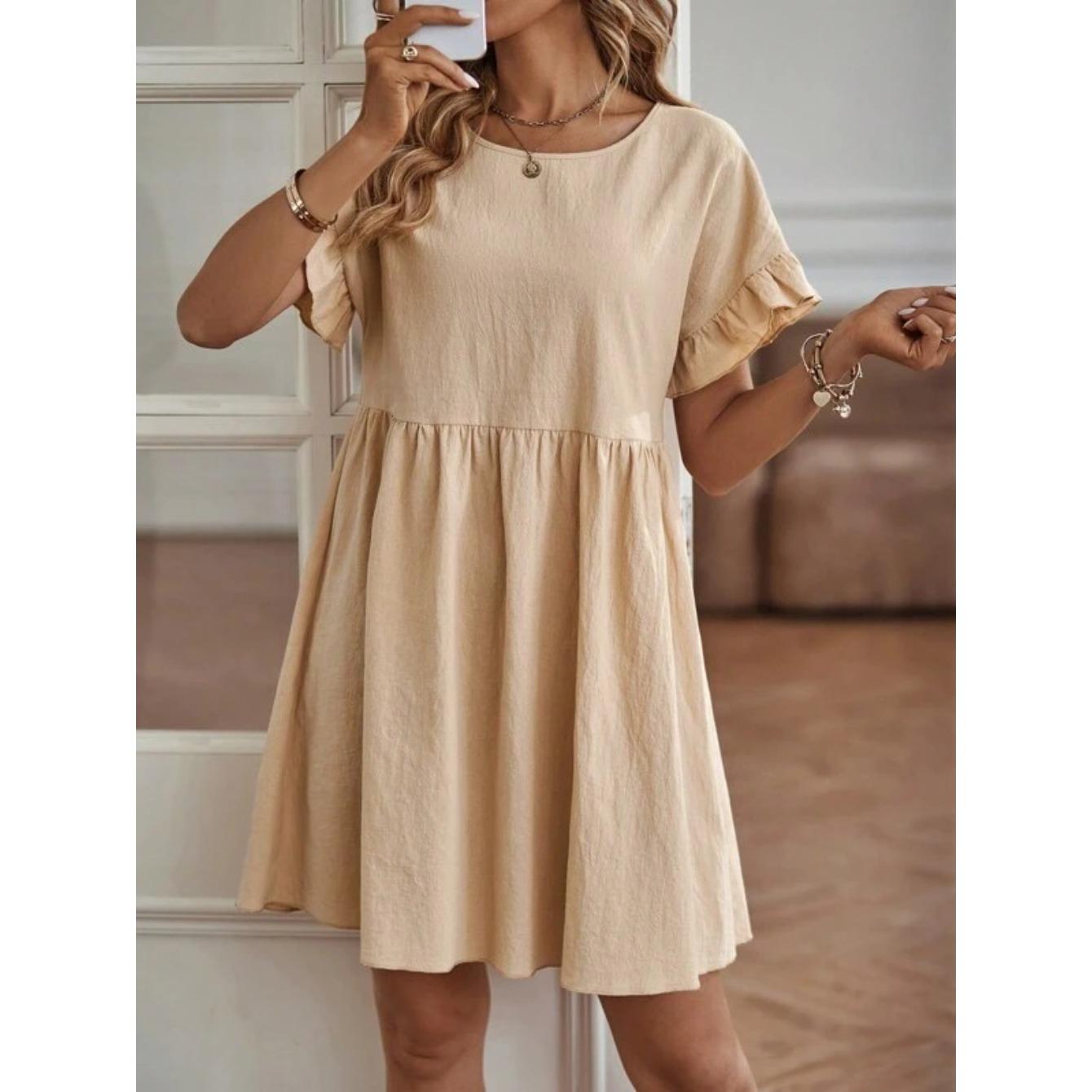 

QICED модное летнее OL темпераментное женское платье-юбка трапециевидной формы из хлопка и льна с круглым вырезом M