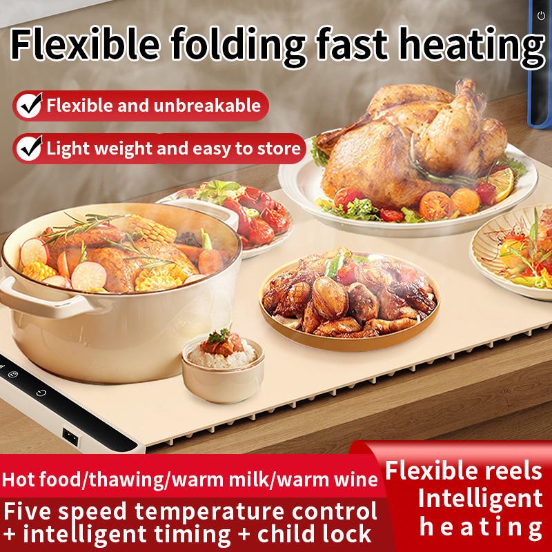 Electric Warming Tray Foldable Food Warmer Mat with 3 Tem Setting Fast Full Surface Heating Portable Electric Food Warming Tray