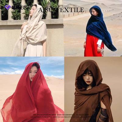 Solid Color Scarf Shawl Fashion Literary Cotton and Linen Scarf Red Silk Scarf Women's Desert Travel Shawl
