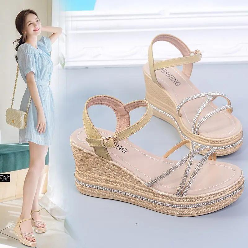 Sandals For Women Ladies Shoes One Word Footwear Roman Style Summer 2025 Platform Wedges Heel Vip Comfortable And Low Price F