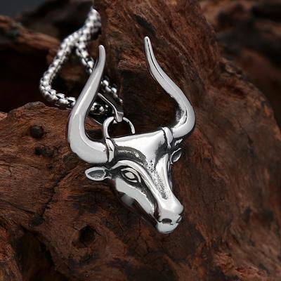 Vintage Creative High Polish Stainless Steel Bull Head Necklace Punk Personalized Male Animal Pendant Jewelry Gifts