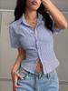 Women's Summer New Casual Versatile V-Neck Striped Short Sleeve Shirt Top