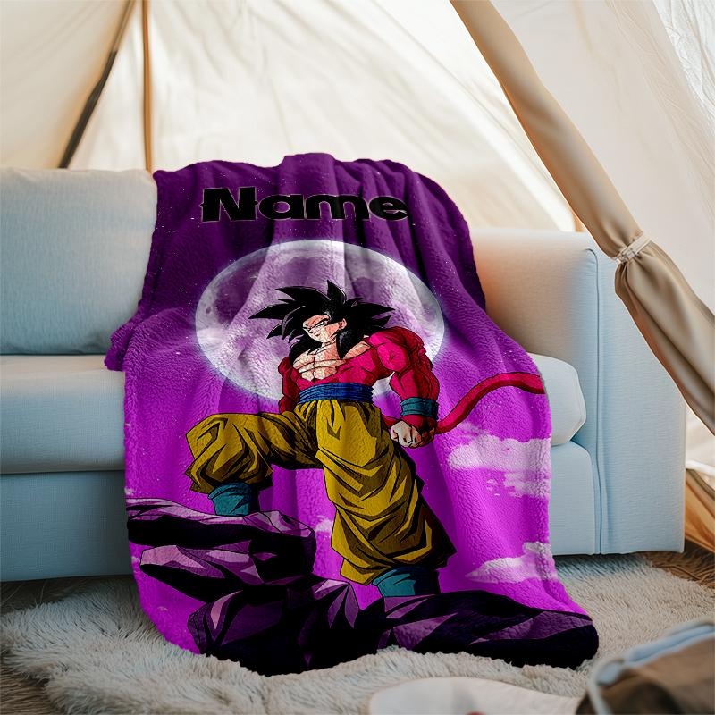 Couverture Personnalisée avec Nom - Design Imprimé Dragon Ball, Couverture pour Canapé, Lit, Voyage, Camping - Douce et Chaude, Excellent Cadeau