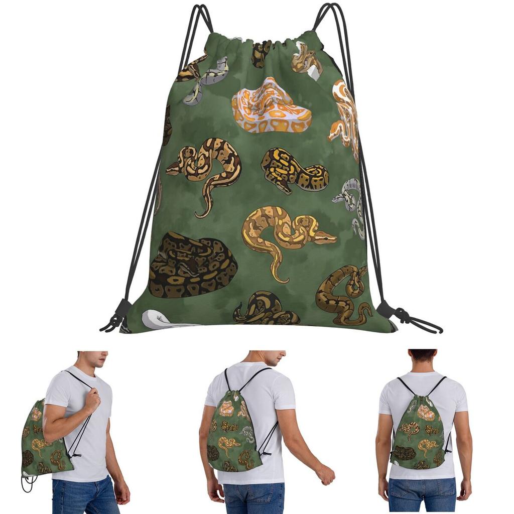 Ball Python Morphs Pattern Moss Green Backpacks Multi-function Drawstring Bags Shoes Bag Book Bags for Travel School