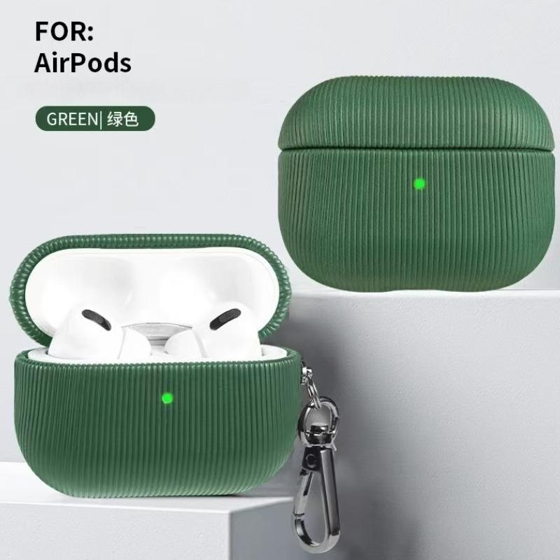 Luxury Striped Leather Headphone Case For AirPods Pro 2 3 Wireless Charging Box PC Hard Earphone Protector For Airpods 1 2 3 4