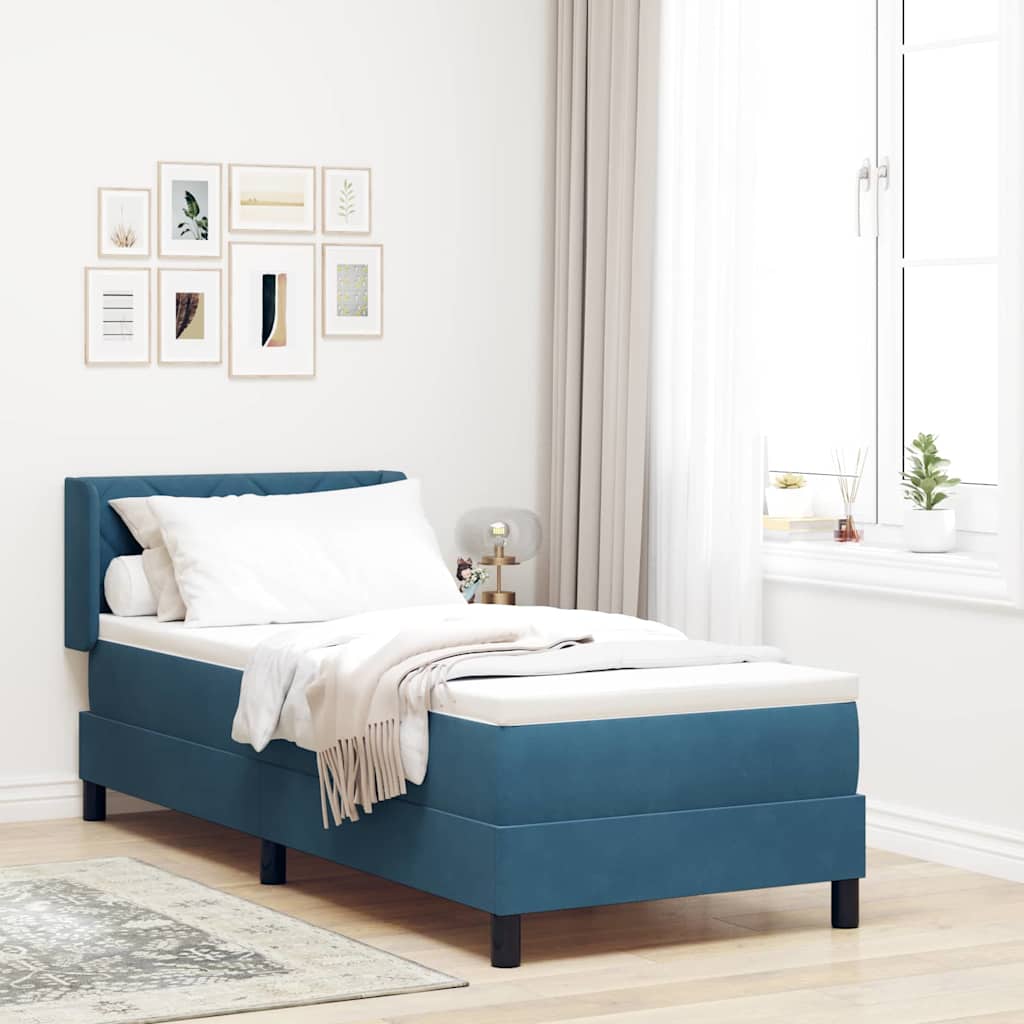 Box Spring Bed with Headboard Dark Blue 200 x 80 cm Velvet