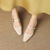 Krazing Pot Microfiber Square Toe Thick Med Heels Spring Summer Shoes Big Size 43 Metal Buckle Women Office Lady Pumps