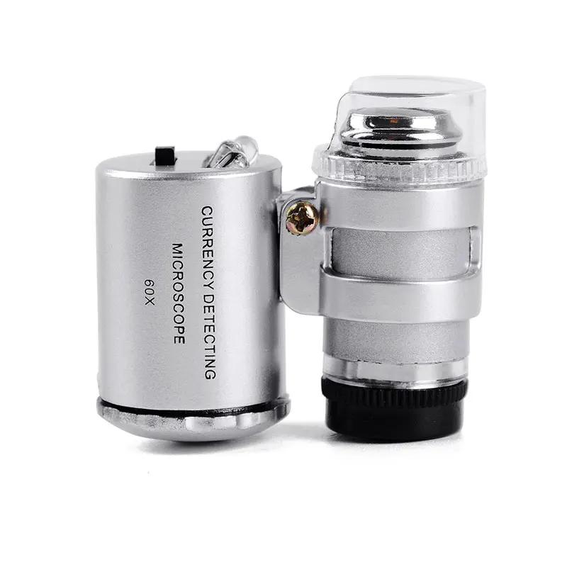 LED UV Illuminated 60X Pocket Microscope Mini Portable Jewelry Currency Magnifier Loupe