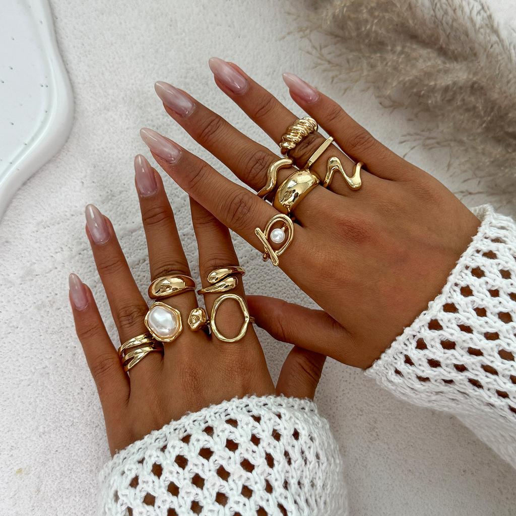 Anelli Apribili con Perle Barocche Vintage Uomo Donna Punk Colore Oro Geometrico Irregolare Anello per Falange Metallo Gioielli di Moda