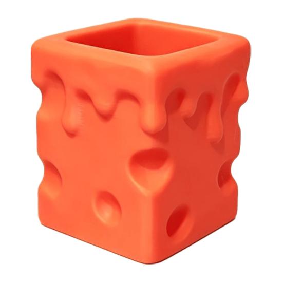 3D Printed Cheese Pen Holder, Melting Cheese Cube Pencil Storage Container, Makeup Brush Stationery Organizer Box for Home Office Desk оранжевый