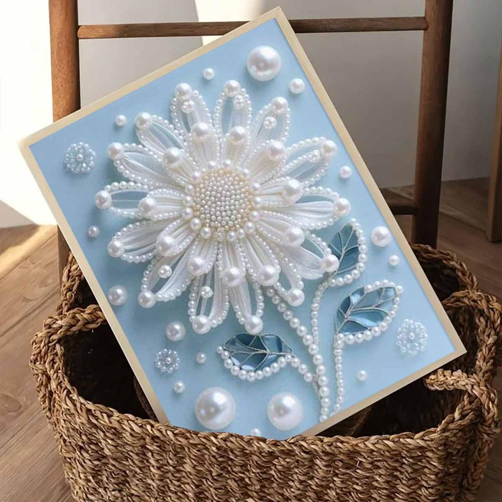 Pearl White Flowers DIY Diamond Art Kits 15.7x19.6inch Gem Art Diamond Painting Kits Without Frame for Adults Gift Idea Home Wall Decor