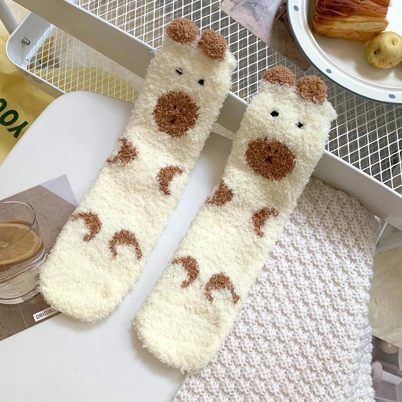 Capybara Coral Velvet Women's Winter Thickened Plush Warm Comfortable Sleeping Sock Cute Lovely Floor Socks Nice Plus Stockings