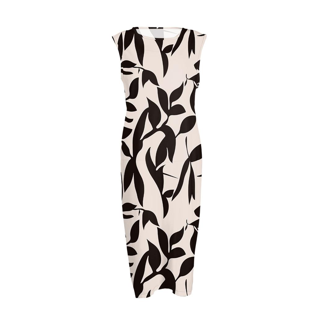 Abito da donna casual alla moda senza maniche con scollo rotondo, floreale, elegante, con temperamento